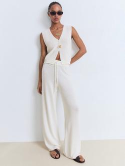 Mango Paloma Cotton Blend Openwork Knitted V Neck Waistcoat - view 2, White