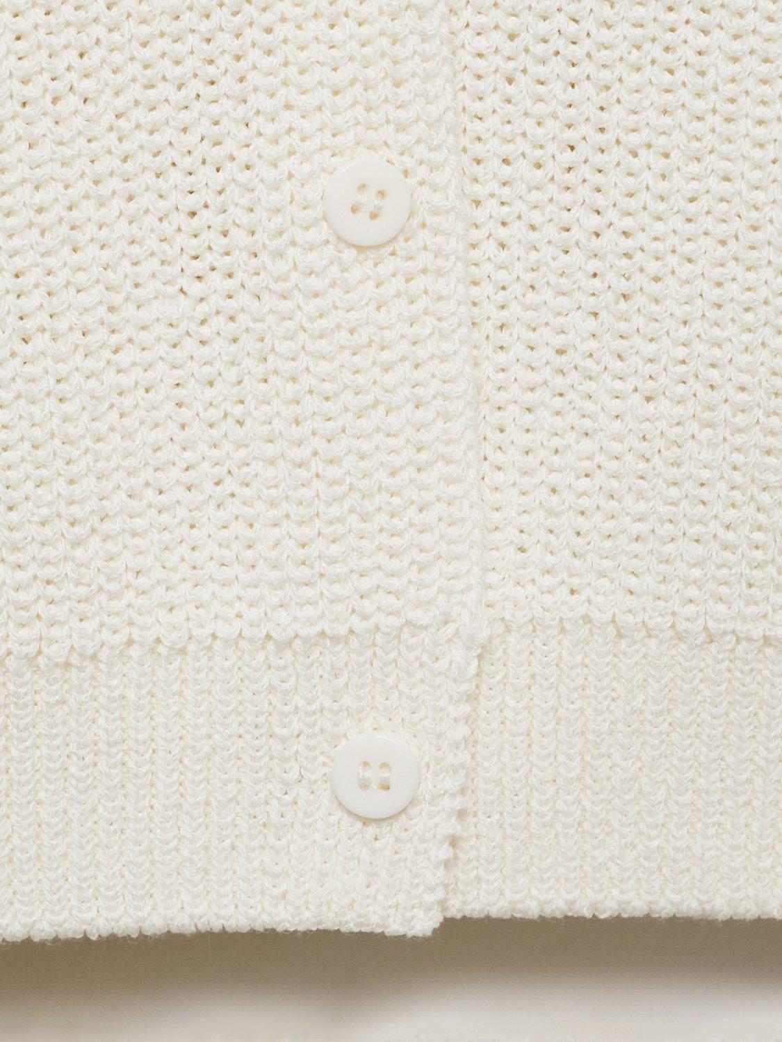 Product image 5 of 8, which shows Mango Paloma Cotton Blend Openwork Knitted V Neck Waistcoat, White, XS