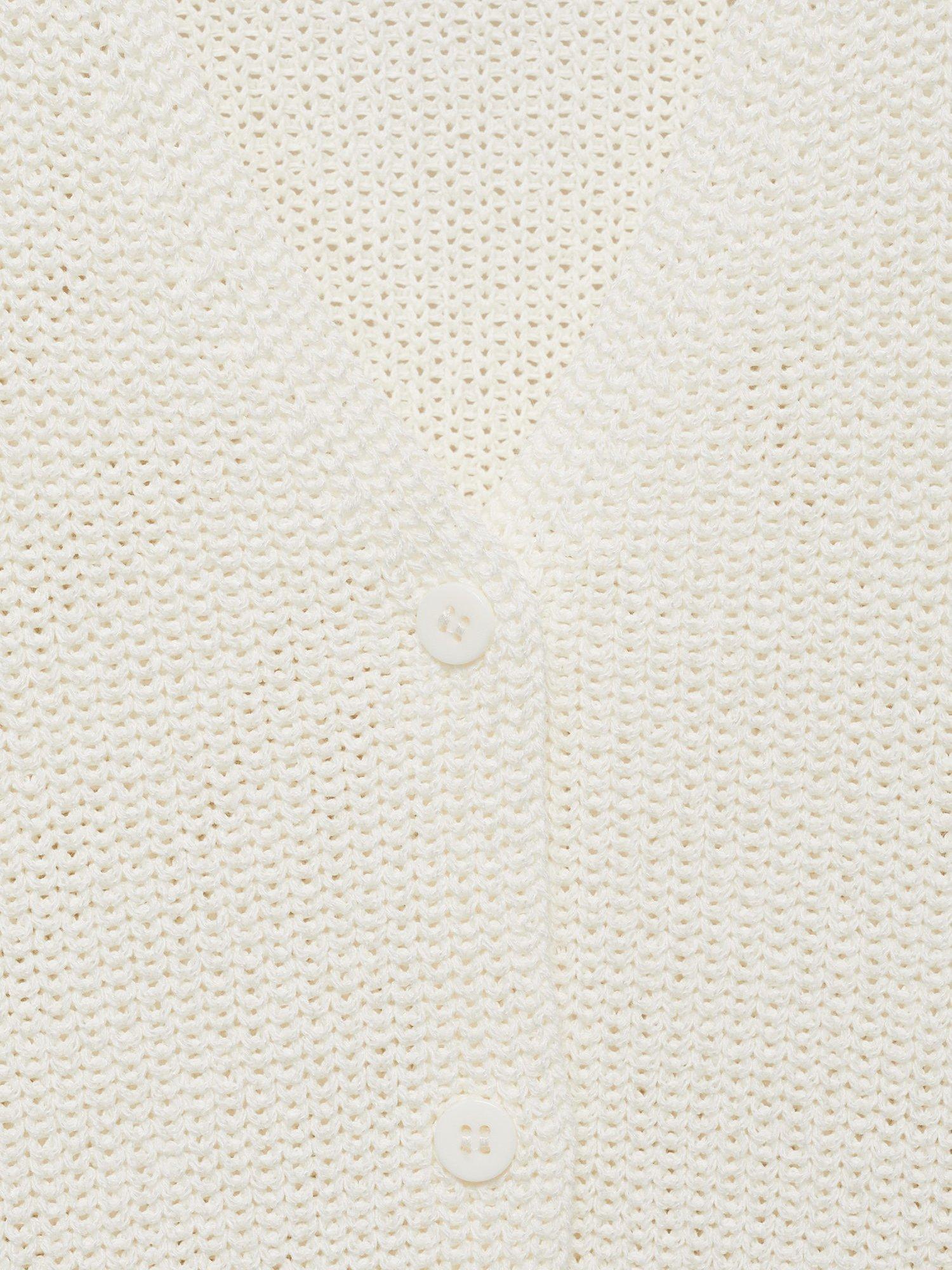 Product image 8 of 8, which shows Mango Paloma Cotton Blend Openwork Knitted V Neck Waistcoat, White, XS