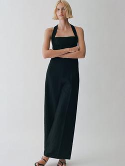 Mango Jumy Linen Halterneck Sleeveless Wide Leg Jumpsuit - view 2, Black