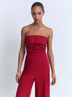 Mango Sinsun Frill Detail Strapless Jumpsuit, Red, Red