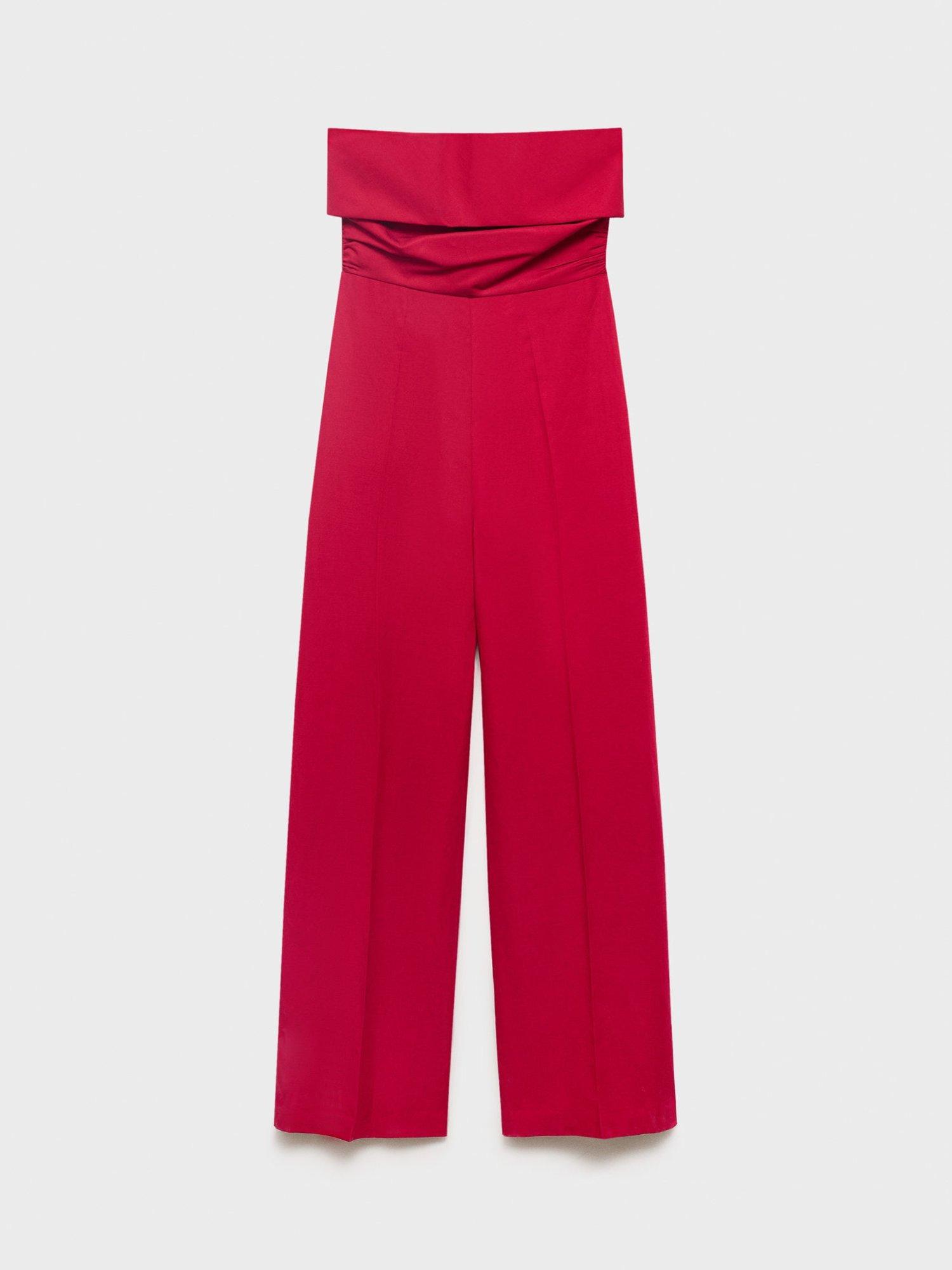 Product image 3 of 8, which shows Mango Sinsun Frill Detail Strapless Jumpsuit, Red, L