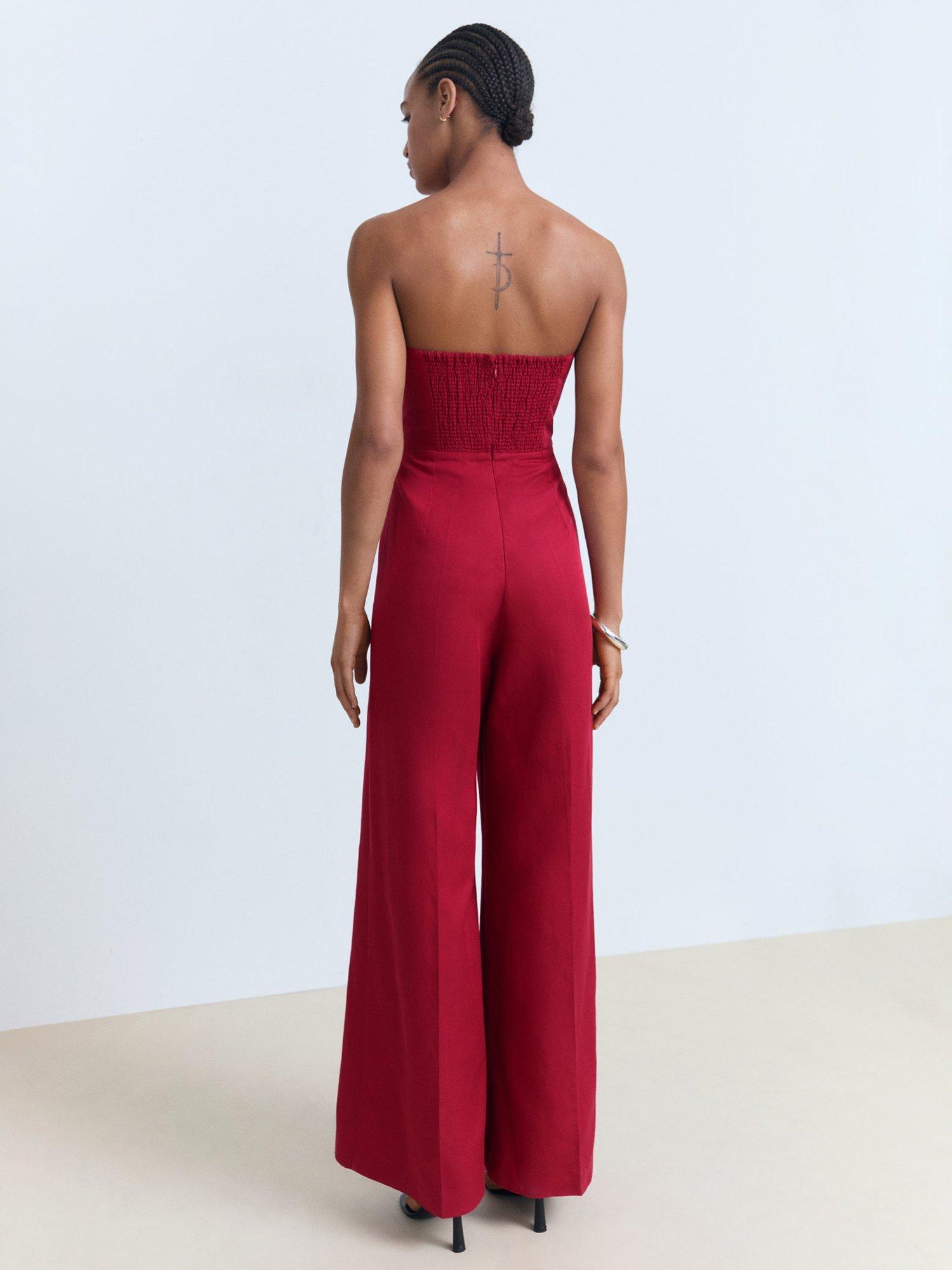 Product image 4 of 8, which shows Mango Sinsun Frill Detail Strapless Jumpsuit, Red, L