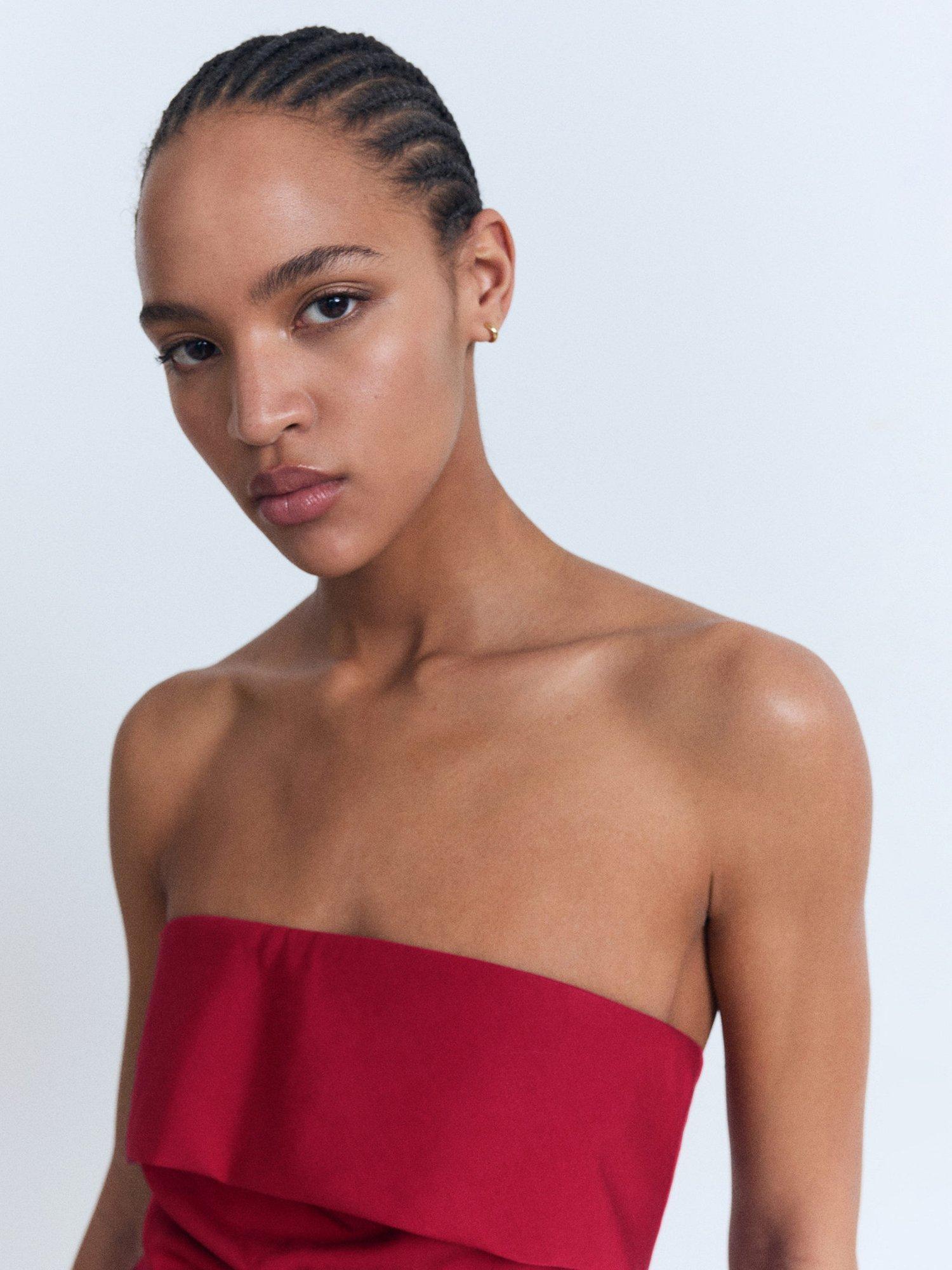 Product image 6 of 8, which shows Mango Sinsun Frill Detail Strapless Jumpsuit, Red, L