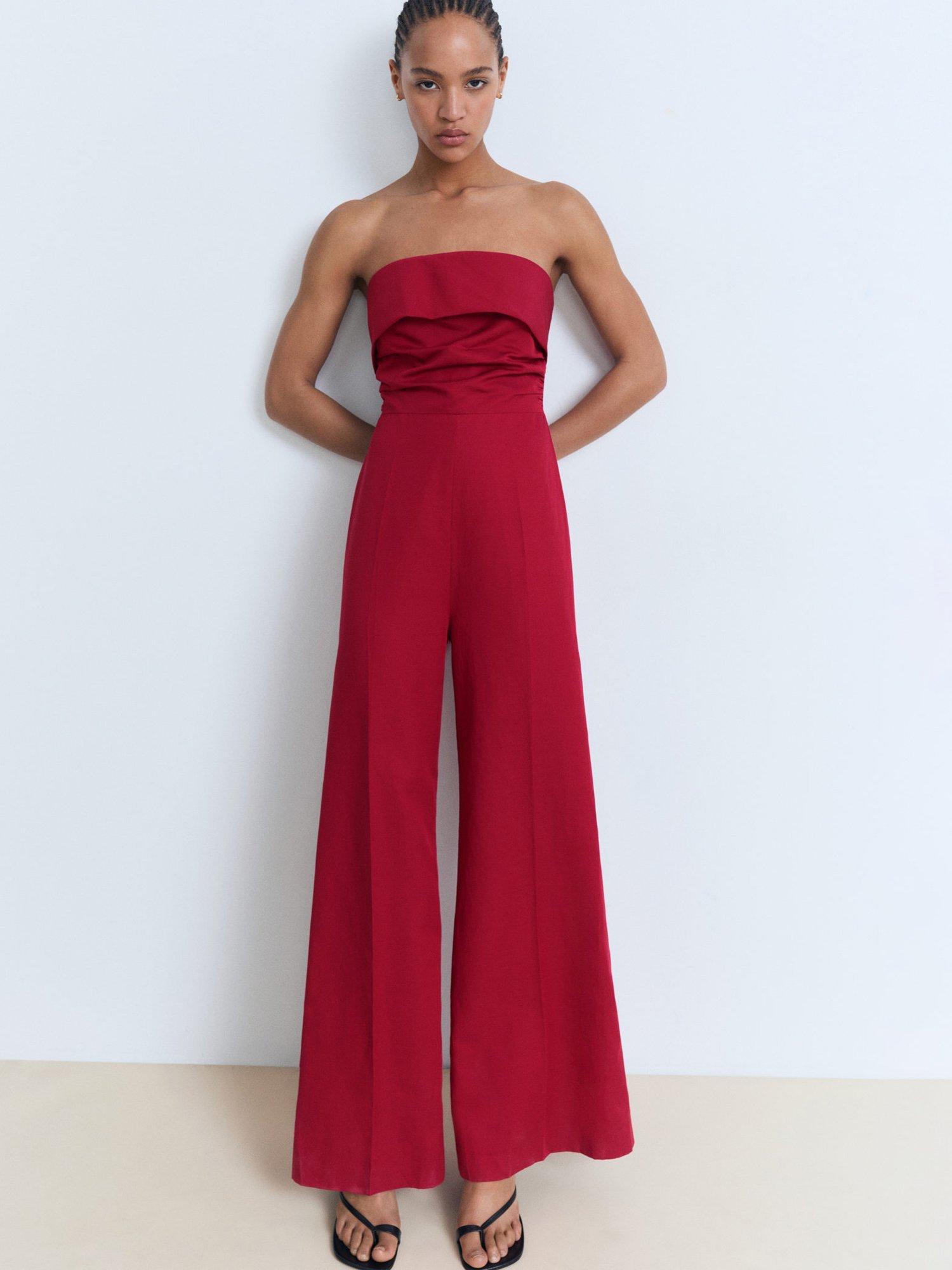 Product image 7 of 8, which shows Mango Sinsun Frill Detail Strapless Jumpsuit, Red, L