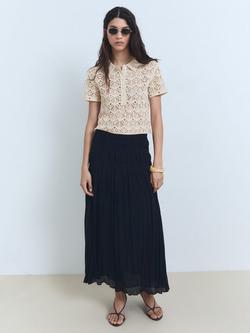 Mango Bermuda Cotton Short Sleeved Crochet Sweater - view 2, Light Beige