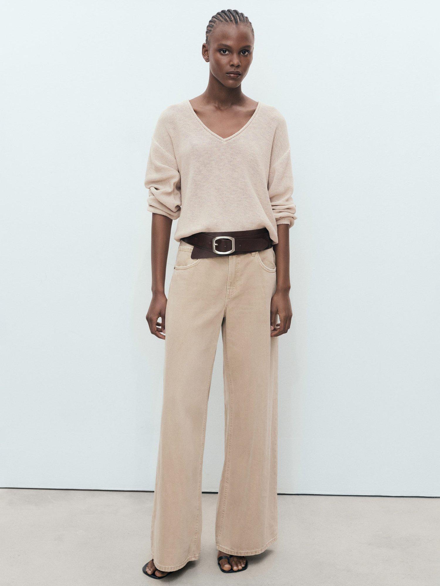 Product image 2 of 7, which shows Mango Faro Cotton Blend  V Neck Knit Sweater , Light Beige, L