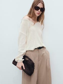 Mango Faro V-Neck Jumper, White, White