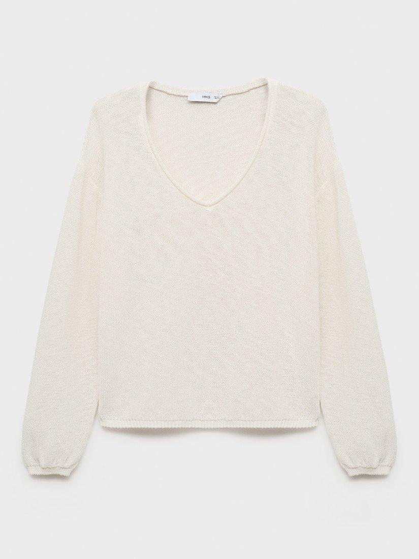 Product image 3 of 7, which shows Mango Faro V-Neck Jumper, White, XS