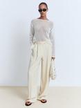 Mango Nairobi Round Neck Crochet Jumper, Dark Brown, White