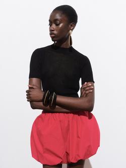 Mango Paula Knitted Cropped High Neck Sweater, Black