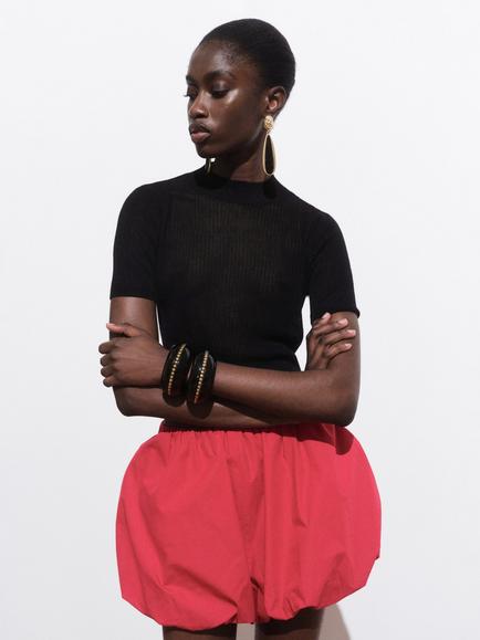 Mango Paula Knitted Cropped High Neck Sweater, Black