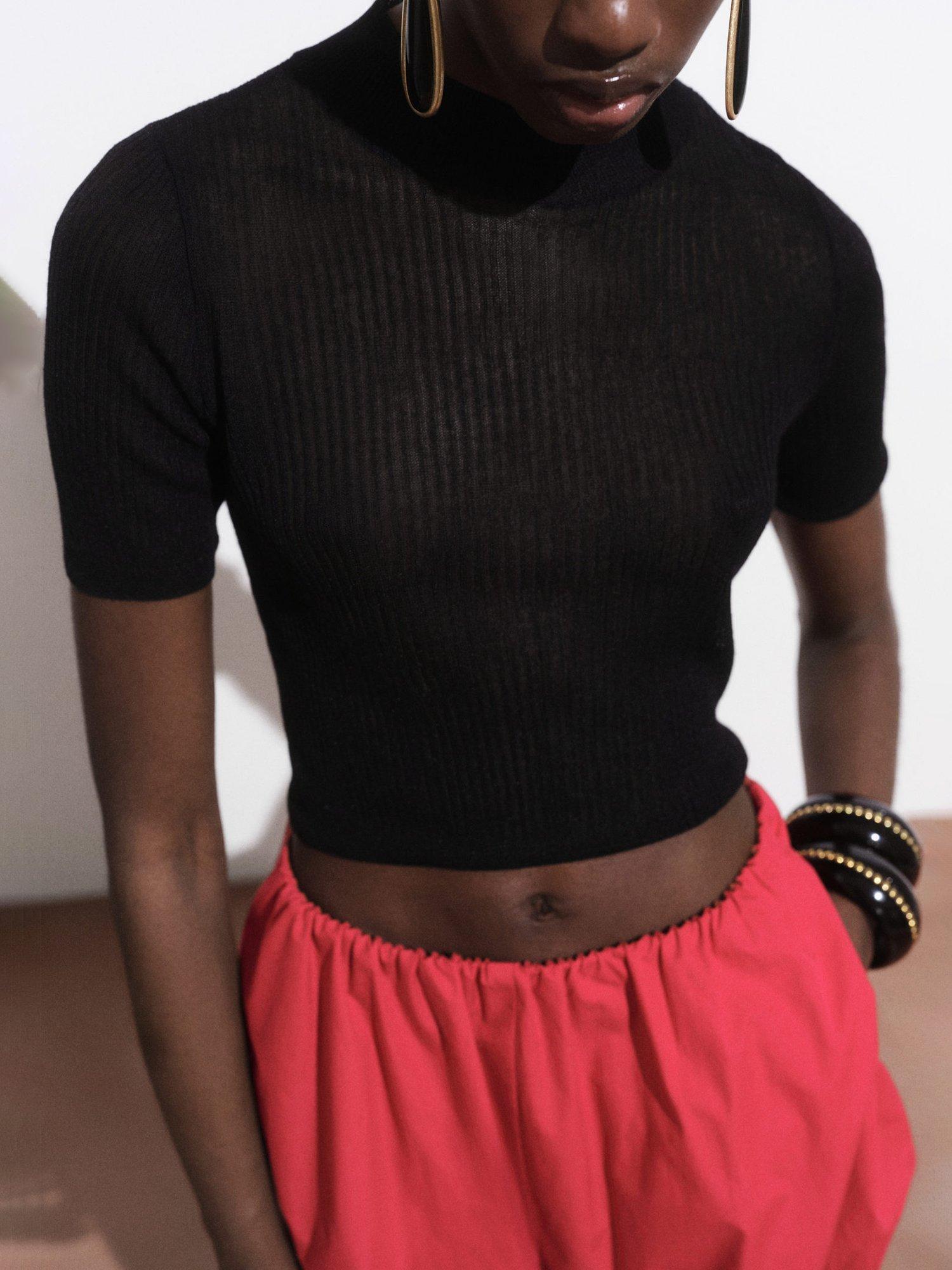 Product image 6 of 7, which shows Mango Paula Knitted Cropped High Neck Sweater , Black, L