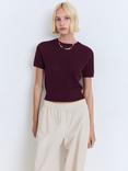 Mango Romeo Short Sleeve Crop Jumper, Dark Red