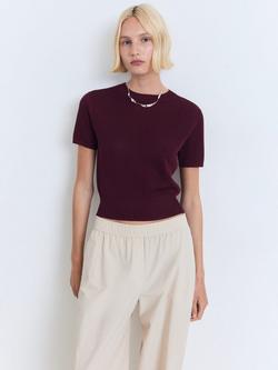 Mango Romeo Short Sleeve Crop Jumper, Dark Red, Dark Red