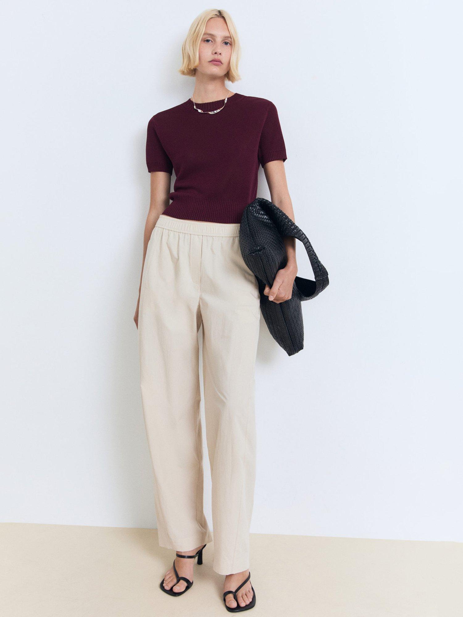 Product image 2 of 4, which shows Mango Romeo Short Sleeve Crop Jumper, Dark Red, L