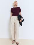 Mango Romeo Short Sleeve Crop Jumper, Dark Red