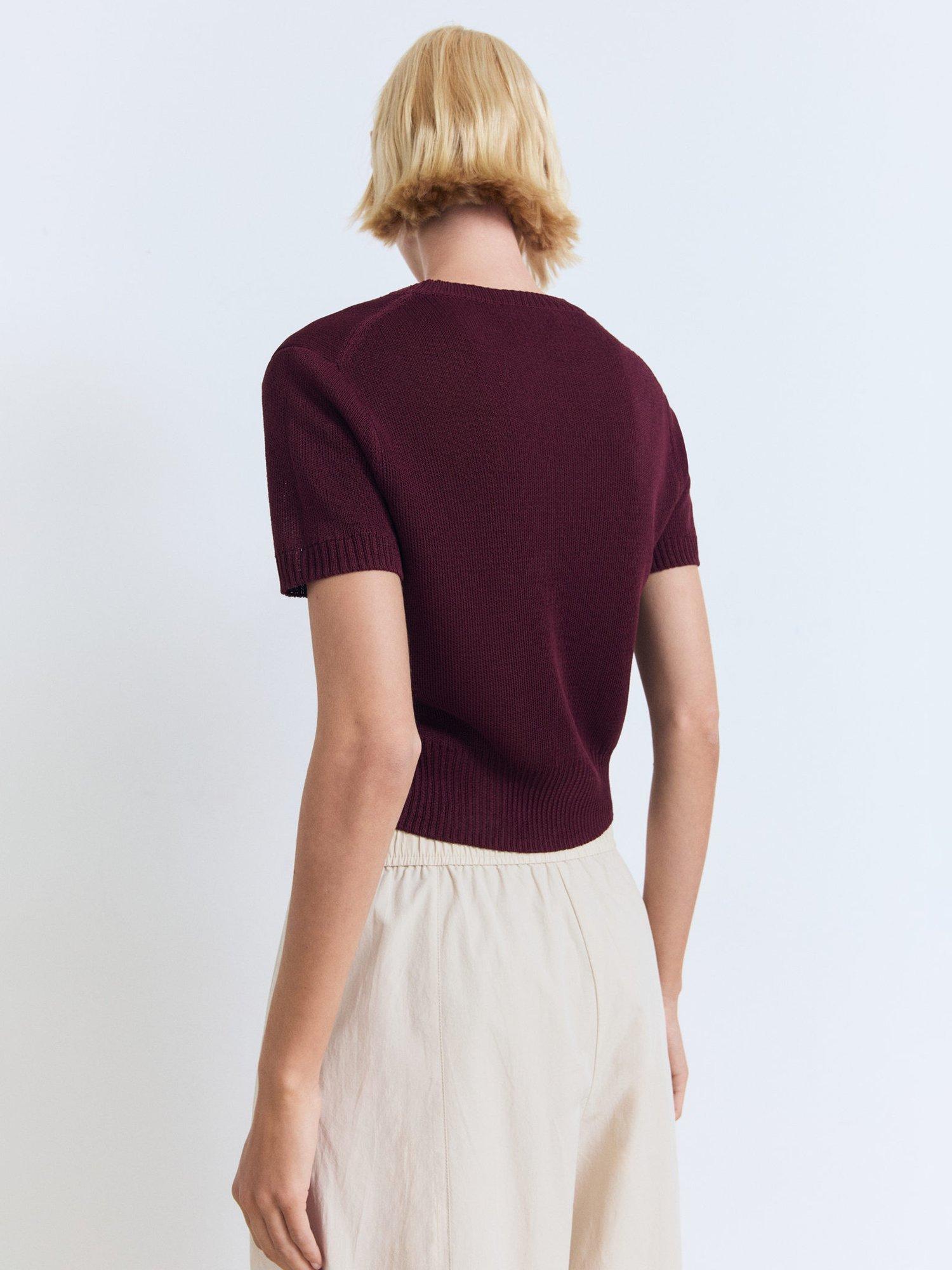 Product image 4 of 4, which shows Mango Romeo Short Sleeve Crop Jumper, Dark Red, L