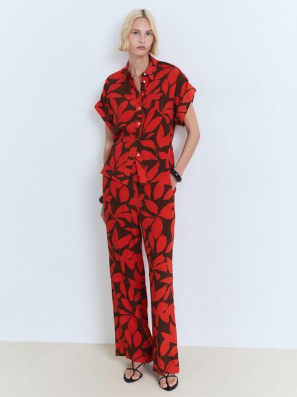 Mango Ibiza Leaf Print Shirt, Red - view 2, Red