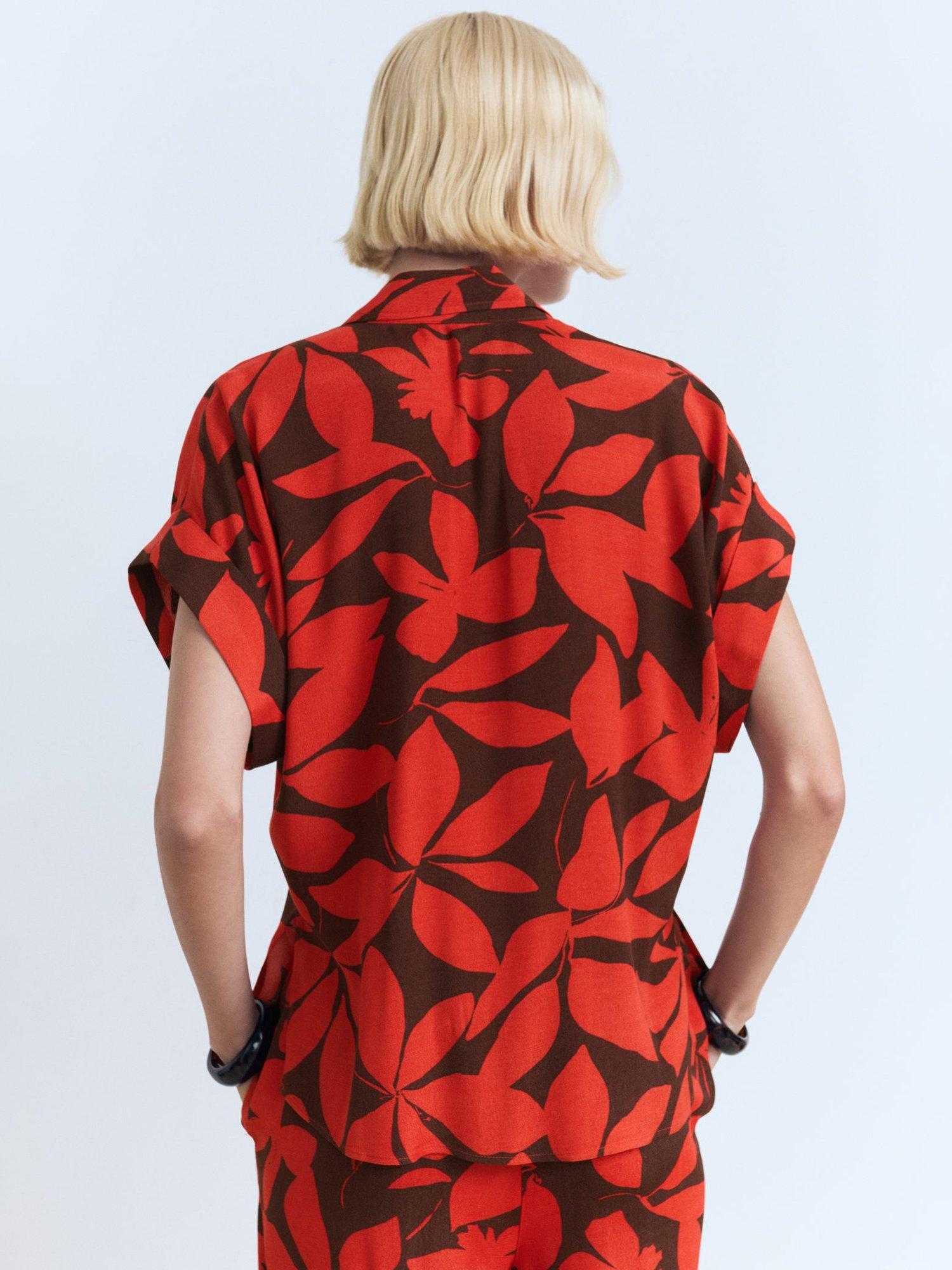 Product image 4 of 9, which shows Mango Ibiza Leaf Print Shirt, Red, 10
