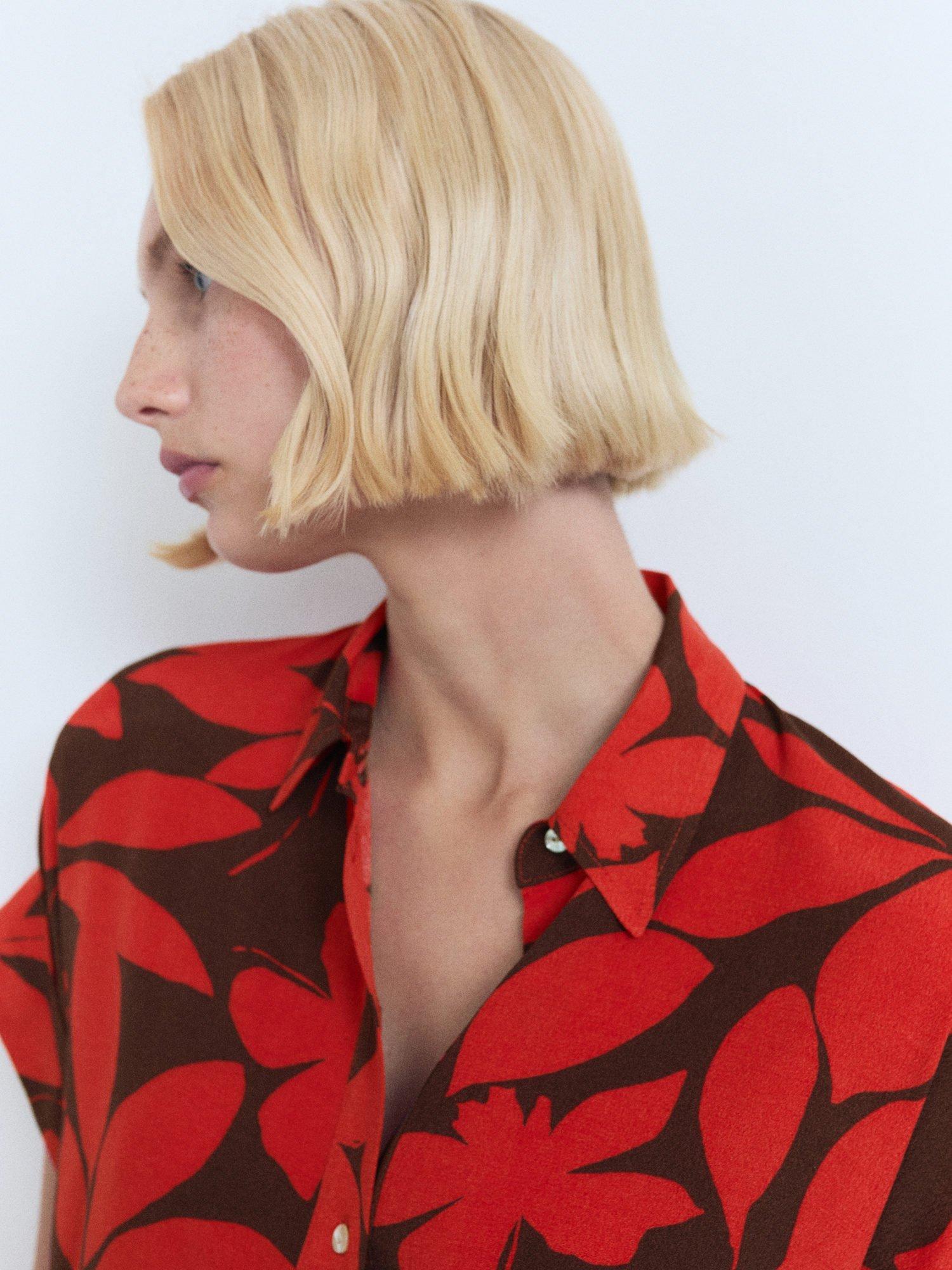 Product image 6 of 9, which shows Mango Ibiza Leaf Print Shirt, Red, 10