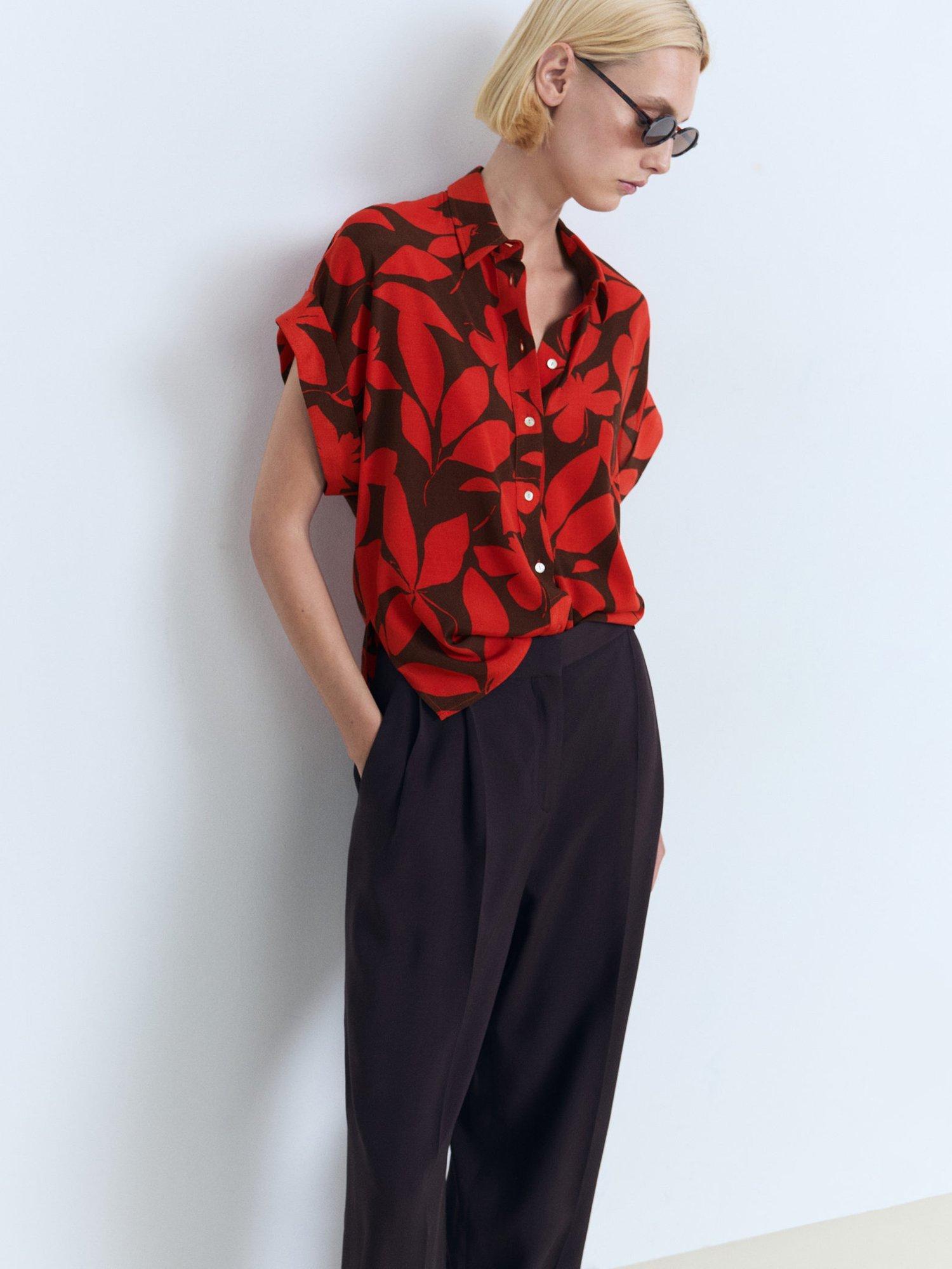 Product image 7 of 9, which shows Mango Ibiza Leaf Print Shirt, Red, 10
