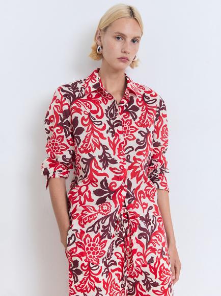 Mango Julia Floral Print Cotton Shirt, Pink/Multi