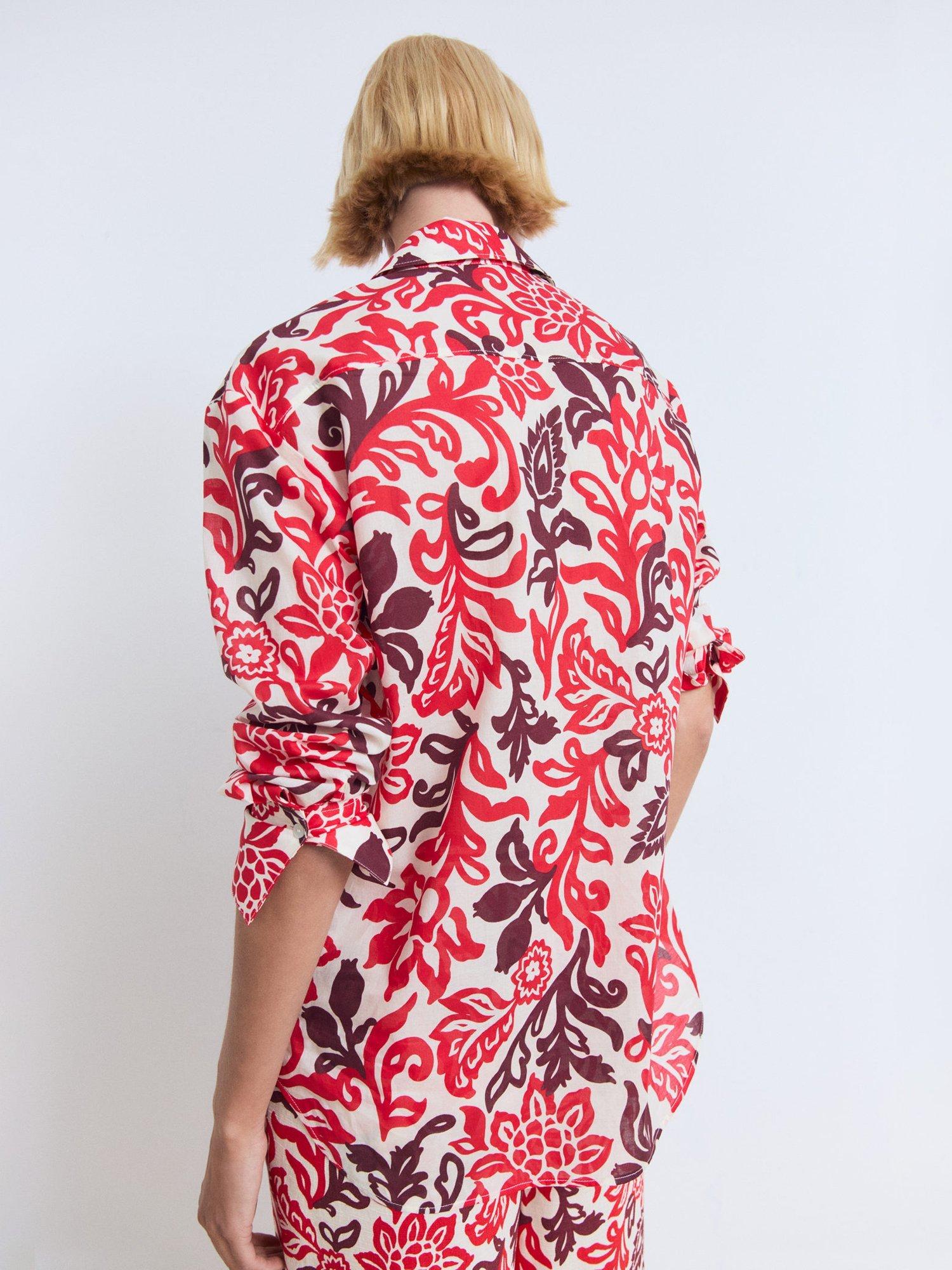 Product image 4 of 8, which shows Mango Julia Floral Print Cotton Shirt, Pink/Multi, 10