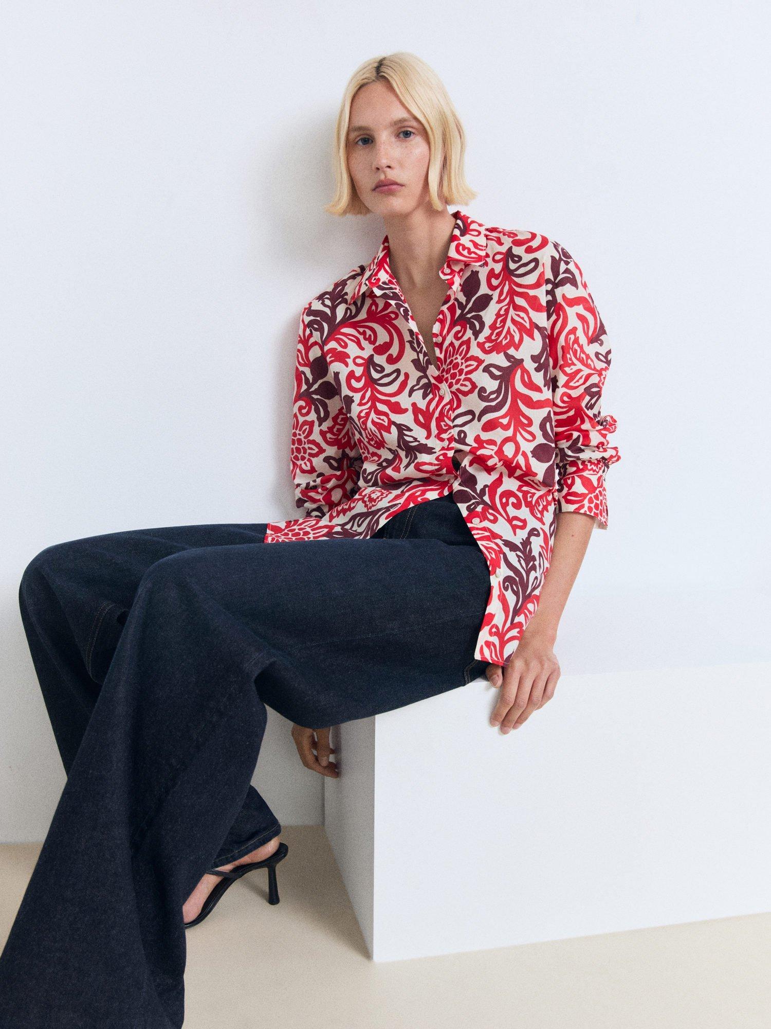 Product image 7 of 8, which shows Mango Julia Floral Print Cotton Shirt, Pink/Multi, 10