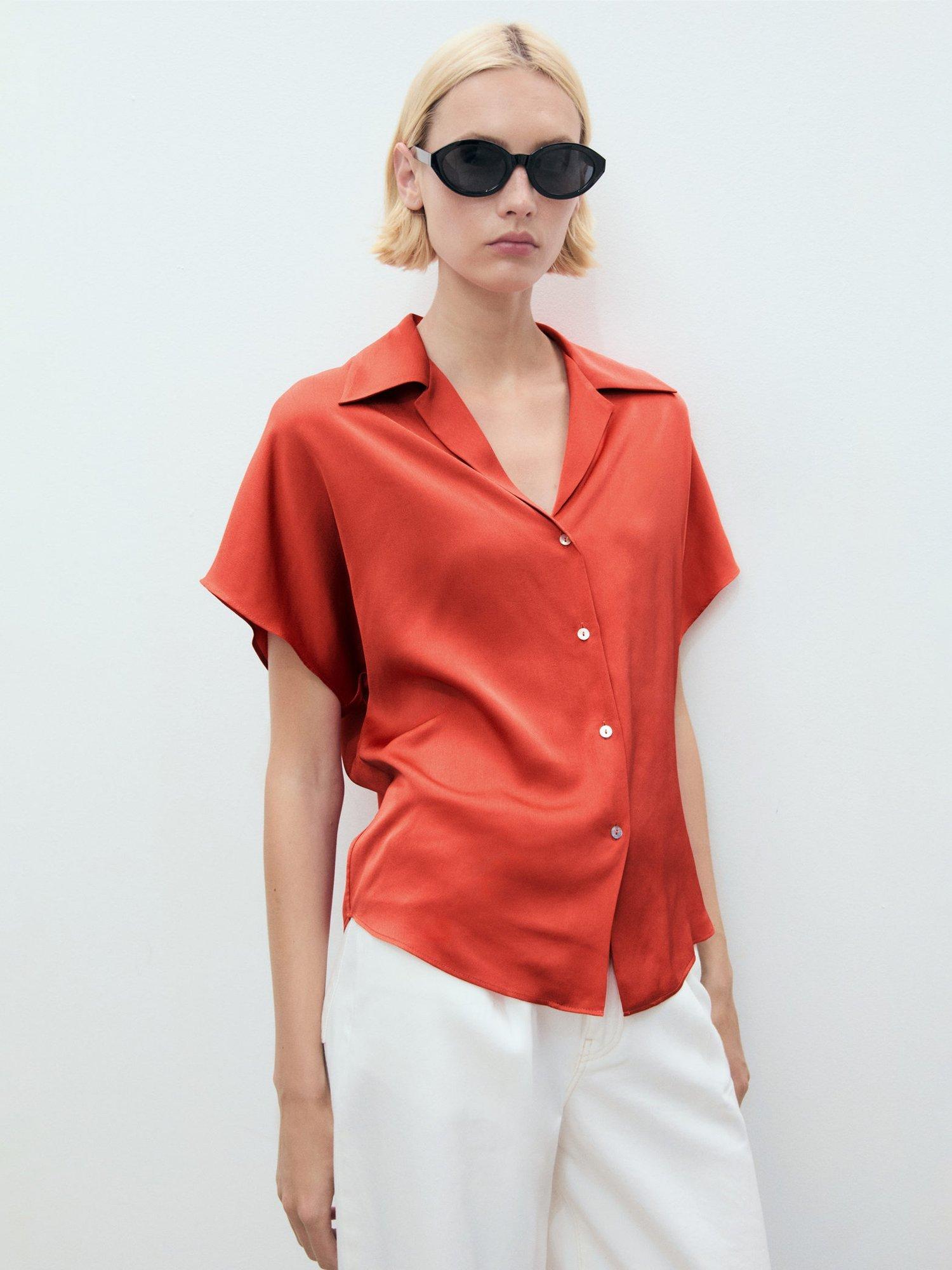 Product image 1 of 9, which shows Mango Sassa Fluid Short Sleeve Shirt, Red, 6