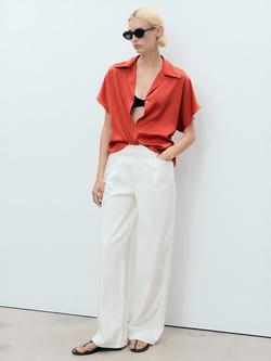 Mango Sassa Fluid Short Sleeve Shirt, Red - view 2, Red