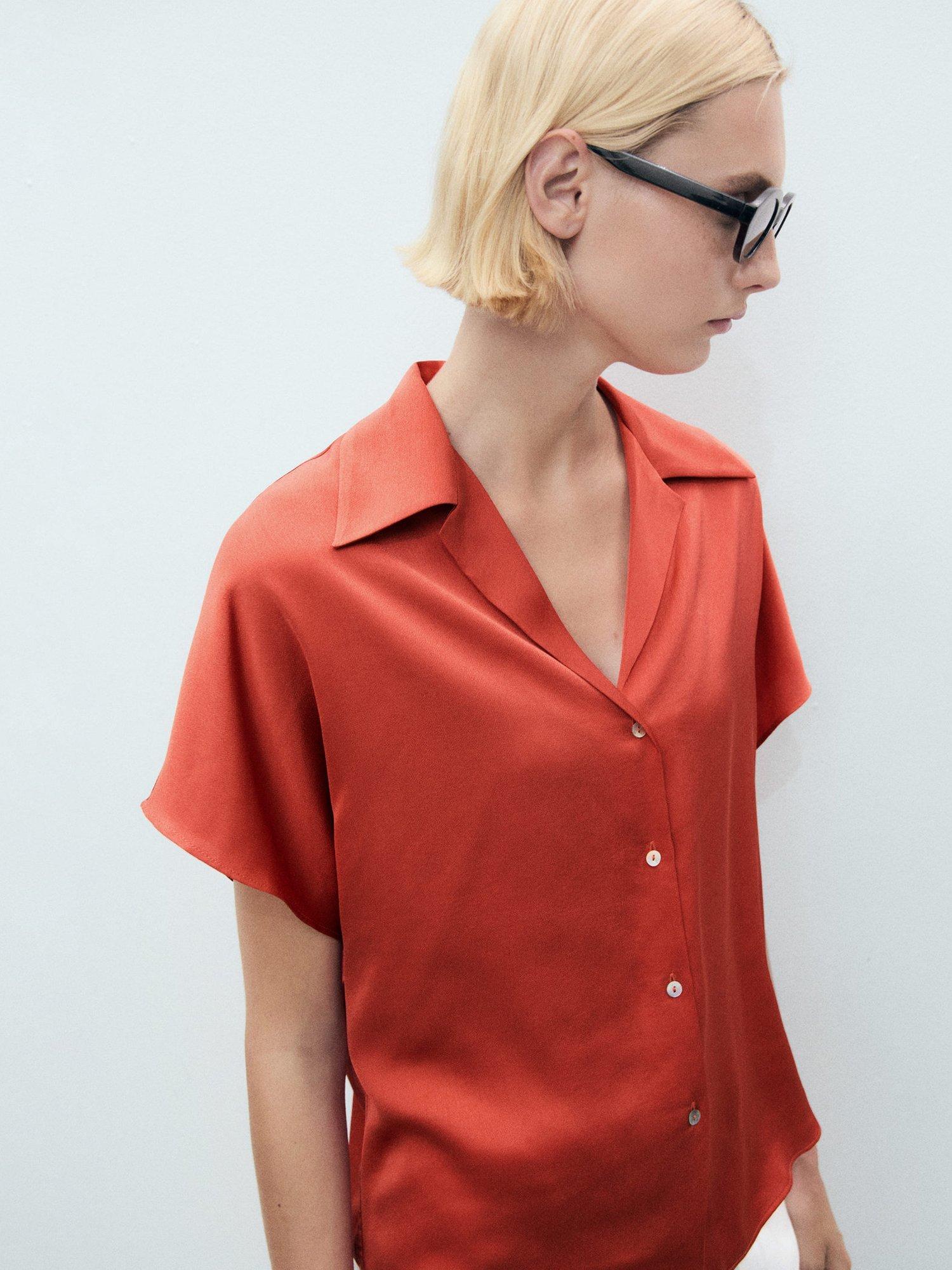 Product image 7 of 9, which shows Mango Sassa Fluid Short Sleeve Shirt, Red, 6