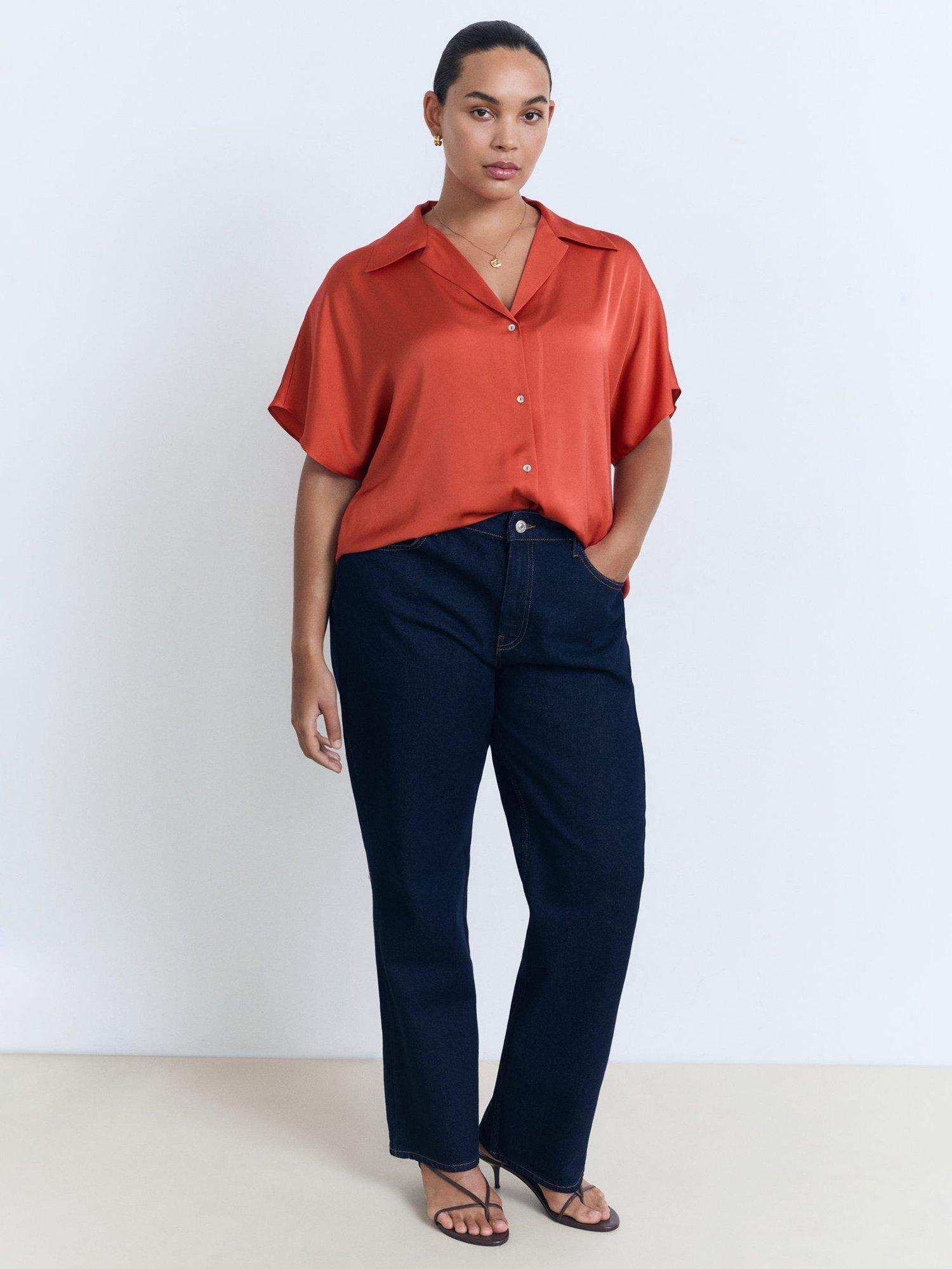 Product image 8 of 9, which shows Mango Sassa Fluid Short Sleeve Shirt, Red, 6