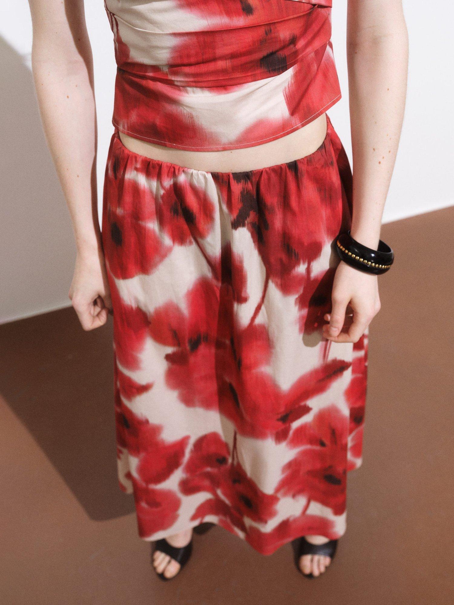 Product image 1 of 8, which shows Mango Aquare Abstract Floral Skirt, Beige/Multi, L