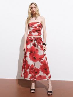 Mango Aquare Abstract Floral Skirt, Beige/Multi - view 2, Beige/Multi