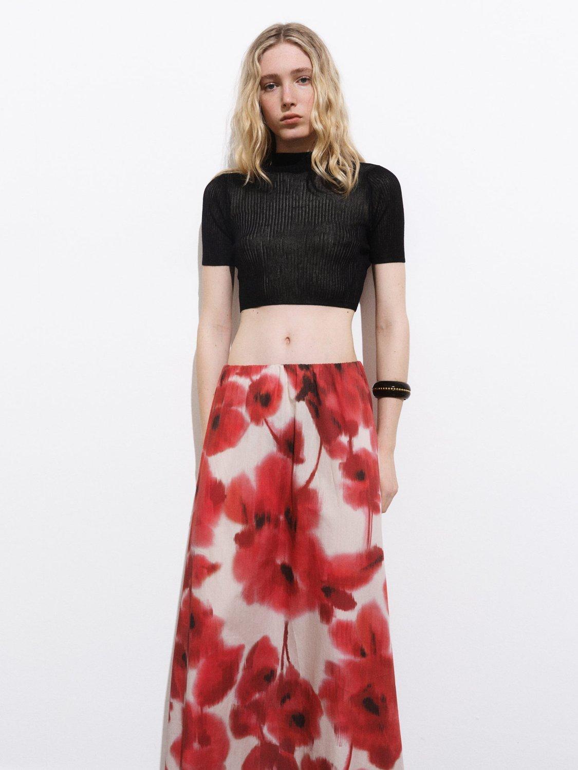 Product image 7 of 8, which shows Mango Aquare Abstract Floral Skirt, Beige/Multi, L