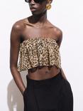 Mango Laure Animal Print Ruffle Bandeau Top, Brown