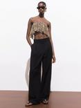 Mango Laure Animal Print Ruffle Bandeau Top, Brown
