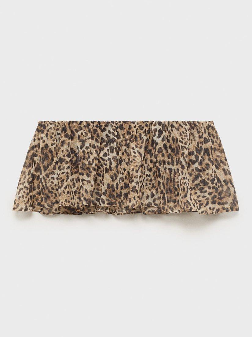 Product image 3 of 7, which shows Mango Laure Animal Print Ruffle Bandeau Top, Brown, L