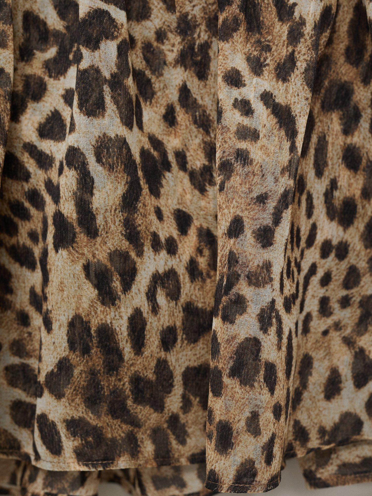 Product image 5 of 7, which shows Mango Laure Animal Print Ruffle Bandeau Top, Brown, L