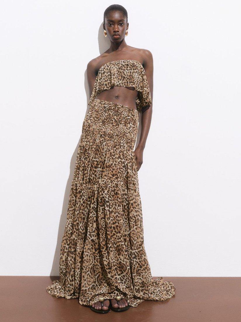 Product image 6 of 7, which shows Mango Laure Animal Print Ruffle Bandeau Top, Brown, L