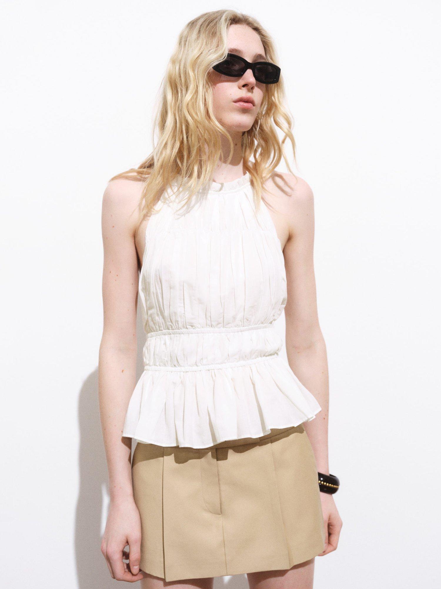 Product image 1 of 8, which shows Mango Livia Ruched Halterneck Top, White, L