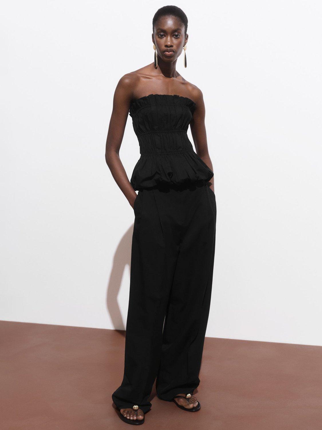 Product image 2 of 8, which shows Mango Luna Ruched Strapless Top, Black, L