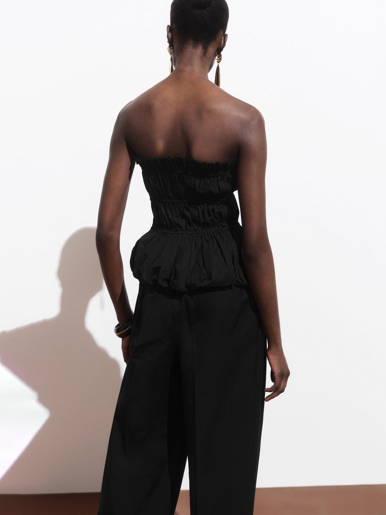 Product image 4 of 8, which shows Mango Luna Ruched Strapless Top, Black, L