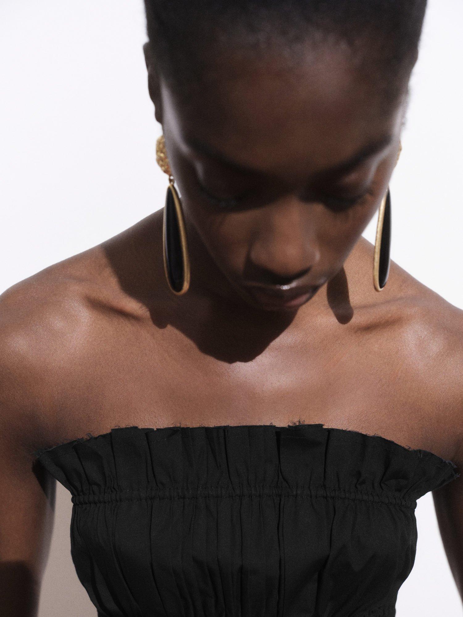 Product image 6 of 8, which shows Mango Luna Ruched Strapless Top, Black, L