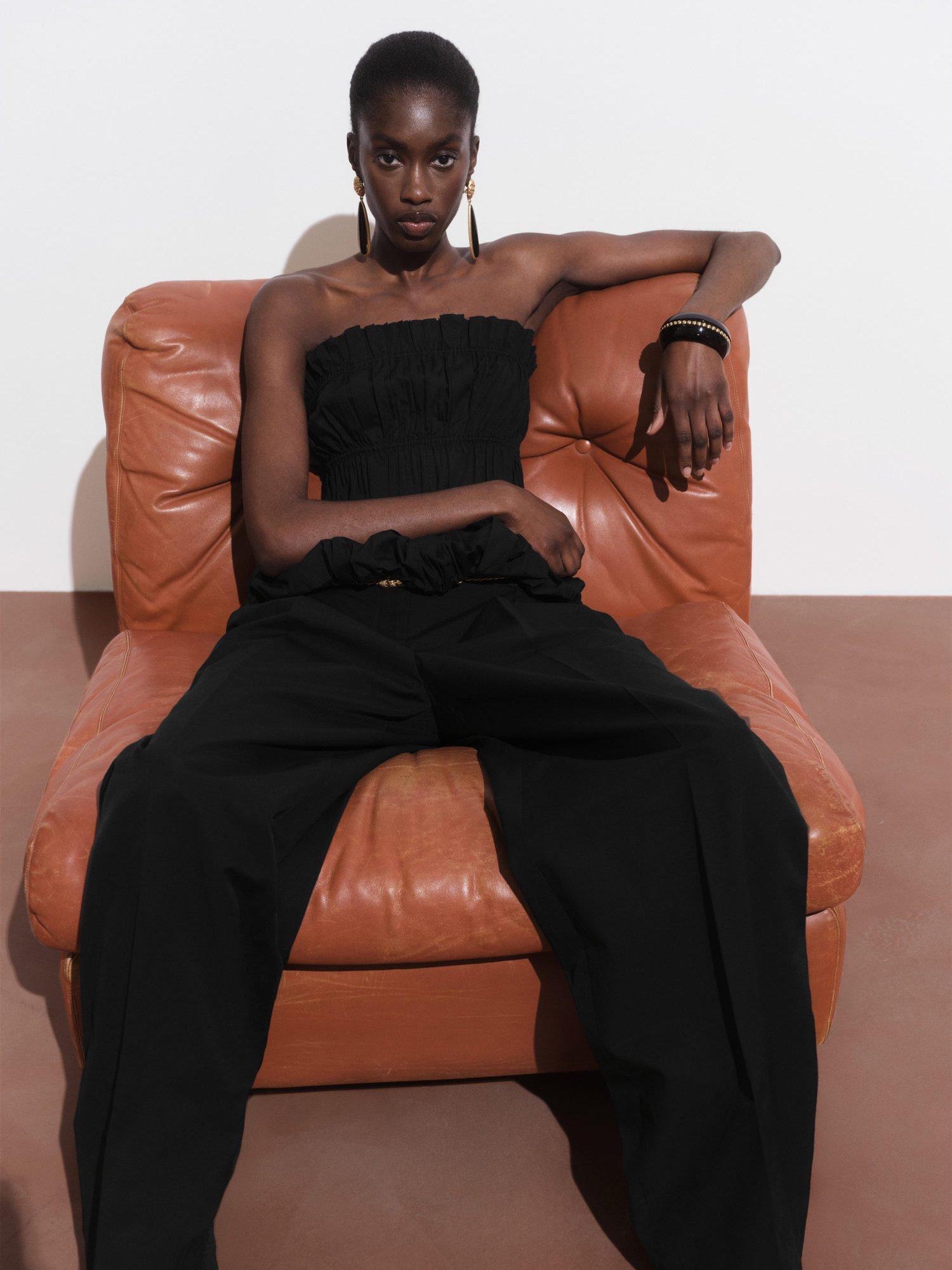 Product image 7 of 8, which shows Mango Luna Ruched Strapless Top, Black, L