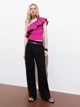 Mango Ramona Ruffle Frill Asymmetric Top, Bright Pink