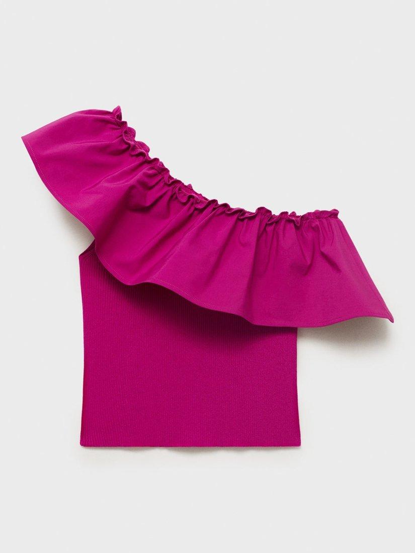 Product image 3 of 6, which shows Mango Ramona Ruffle Frill Asymmetric Top, Bright Pink, L