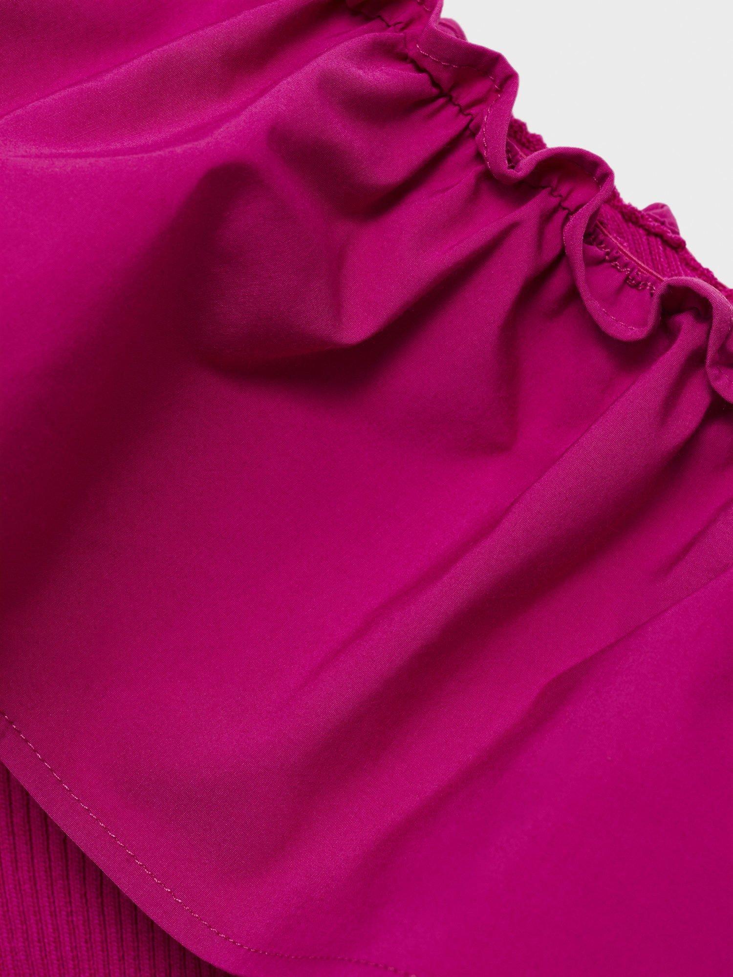 Product image 6 of 6, which shows Mango Ramona Ruffle Frill Asymmetric Top, Bright Pink, L