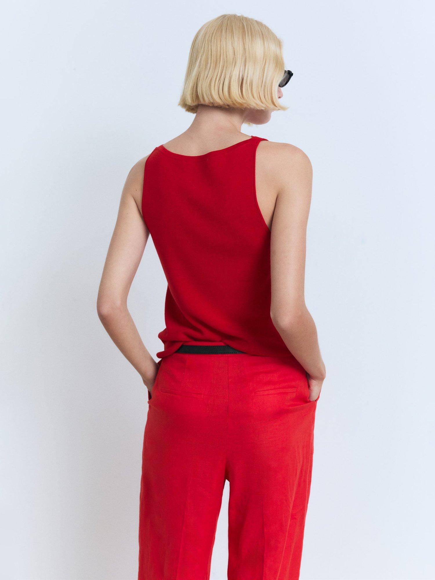 Product image 4 of 6, which shows Mango Suenyo Fine Knit Sleeveless Top, Red, S